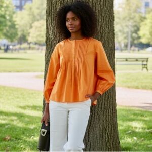 10 Crosby Gathered Derek Lam Pintucked Cotton Poplin Blouse Size 4
